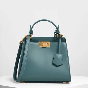 Charles & Keith Classic Metal Detail Push Lock Bag in Teal. Women’s Handbag.